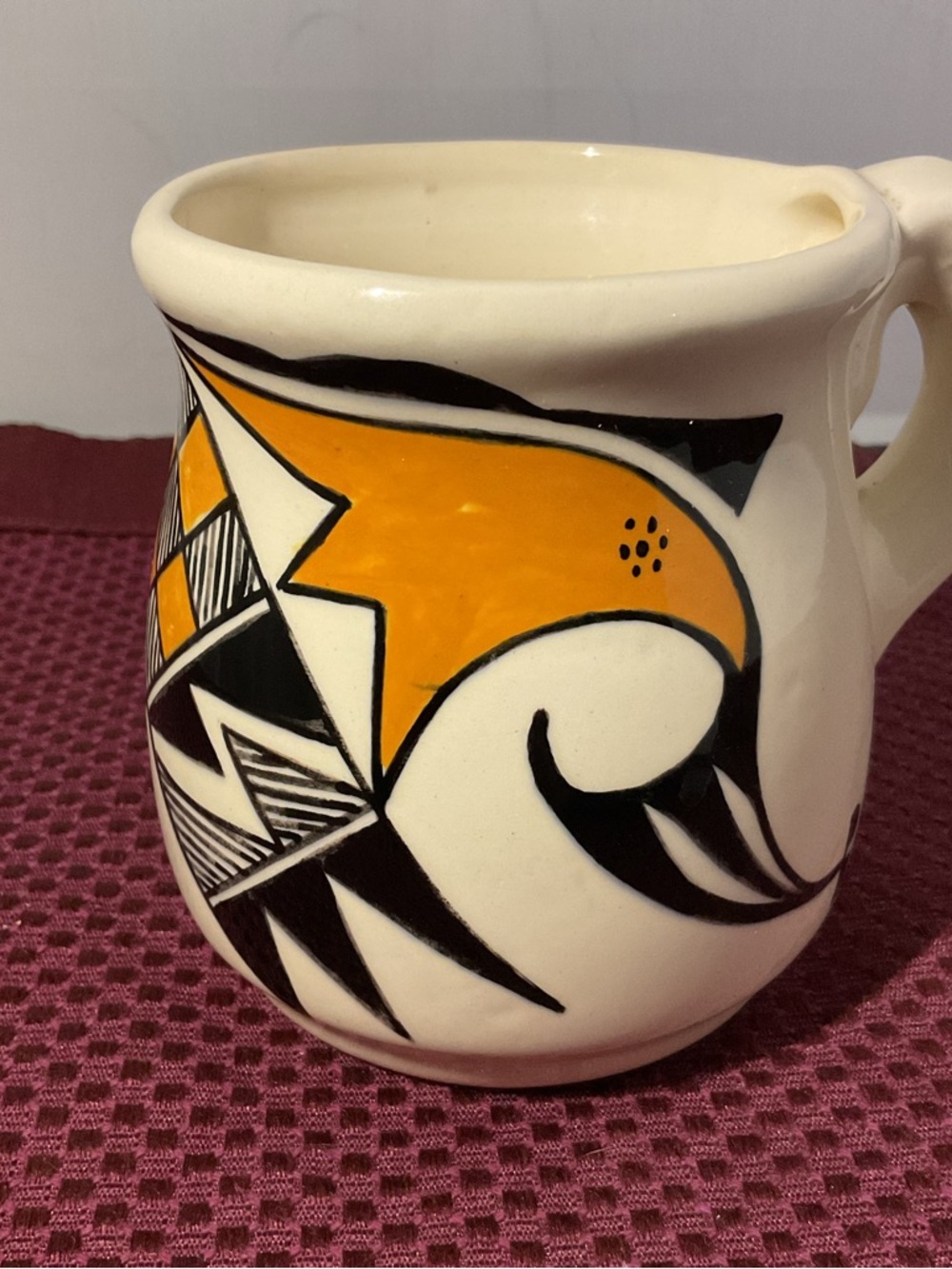 Handcrafted Ceramic Art Mug in Yellow and Black signed D A Sena Acoma glazed